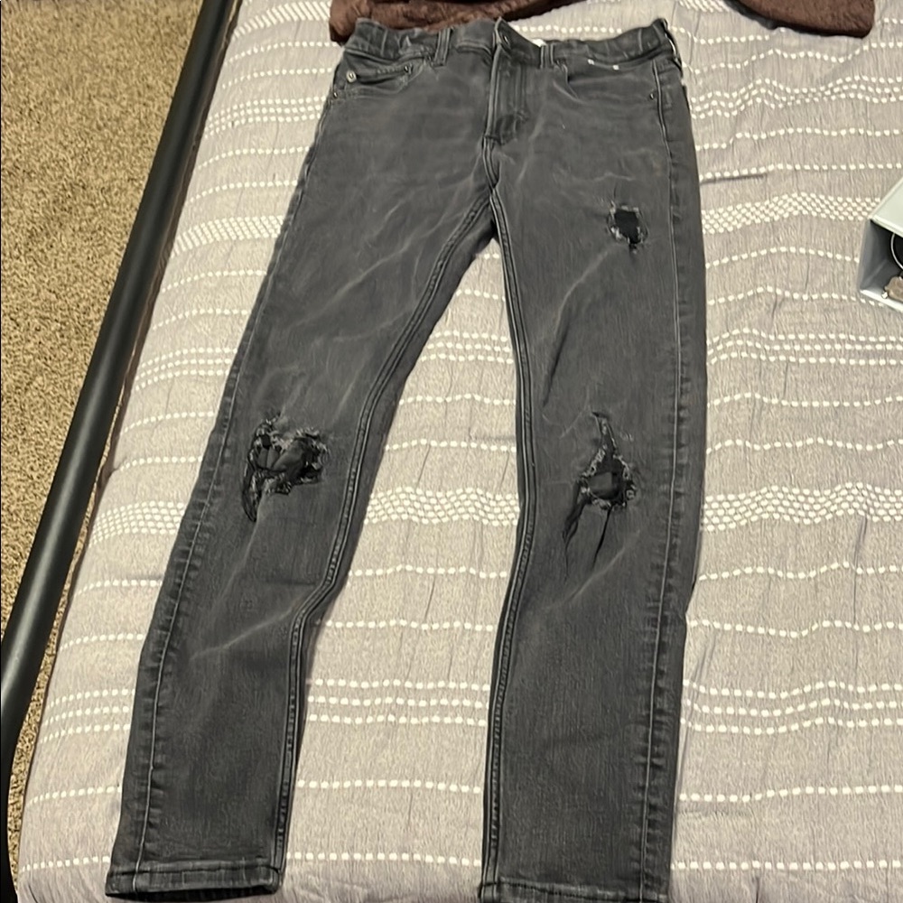 Men's Distressed Gray Jeans